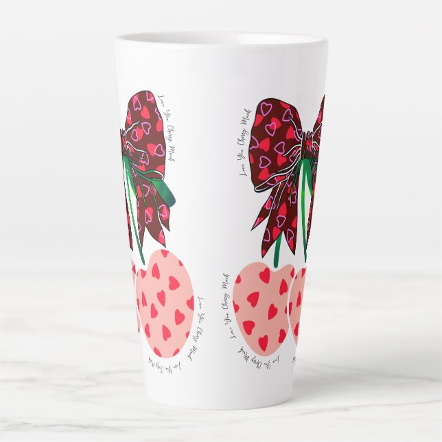 Caneca De Café Latte Amo cereja muito fruta engraçado (Frente)