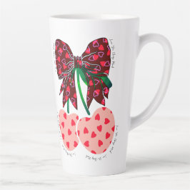 Caneca De Café Latte Amo cereja muito fruta engraçado