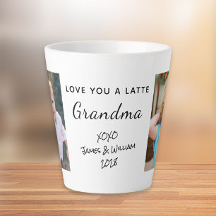 Caneca De Café Latte Amo-Te A Avó Personalizada Foto Latte Mug