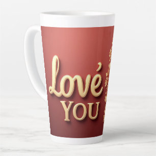 Caneca De Café Latte Amo Você Letras Douradas Com Pérola Floral Vermelh
