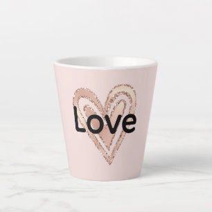 Caneca De Café Latte Amor a Coração Rosa Esbranquiçado