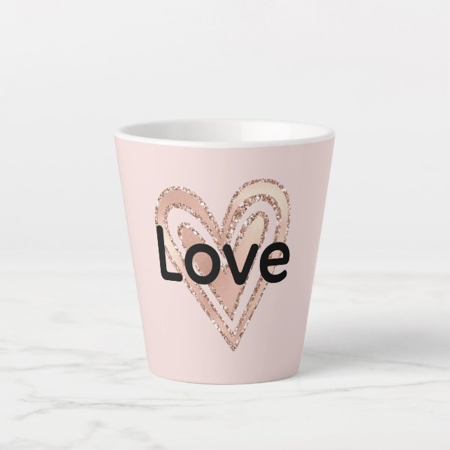 Caneca De Café Latte Amor a Coração Rosa Esbranquiçado (Frente)
