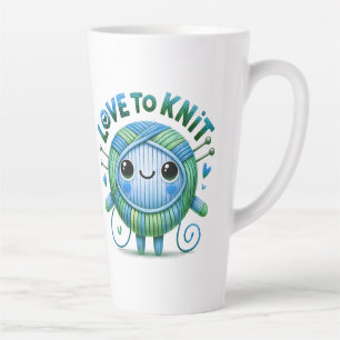 Caneca De Café Latte Amor a Knit Cota Bola Verde Azul, Fora de Fios
