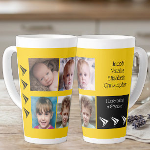 Caneca De Café Latte Amor branco amarelo é um vovô com fotos