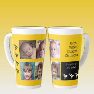 Caneca De Café Latte Amor branco amarelo é um vovô com fotos