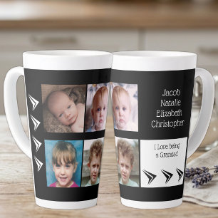 Caneca De Café Latte Amor branco preto é um vovô com fotos