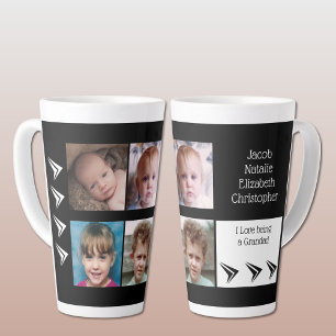 Caneca De Café Latte Amor branco preto é um vovô com fotos