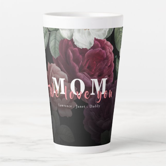 Caneca De Café Latte Amor com Monograma Personalizado Floral Branco Neg (Frente)