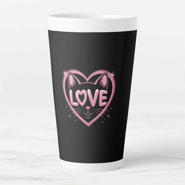 Caneca De Café Latte Amor de Gato Brilhante (Frente)