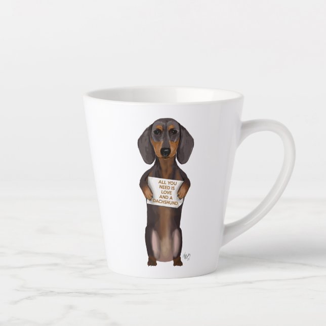Caneca De Café Latte Amor e Dachshund (Direita)