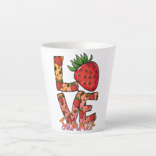 Caneca De Café Latte Amor e Verão Rosa e Castanho Morango Fresco