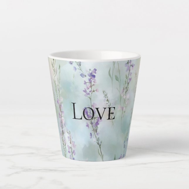 Caneca De Café Latte Amor Floral Romântico Roxo (Frente)