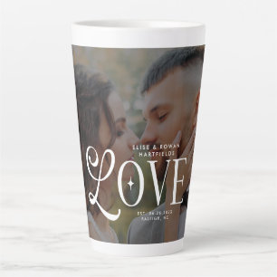 Caneca De Café Latte Amor Moderno Monograma de Casamento Personalizado