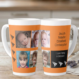 Caneca De Café Latte Amor negro laranja é um vovô com fotos