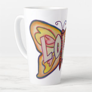 Caneca De Café Latte Amor Palavra Arte Rosa Butterfly Taça Latino