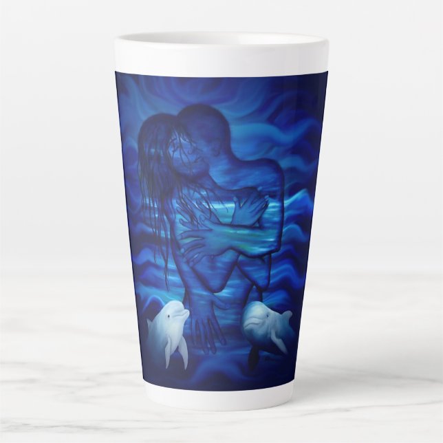 Caneca De Café Latte Amor, Passion act - par com Dolphin pair (Frente)