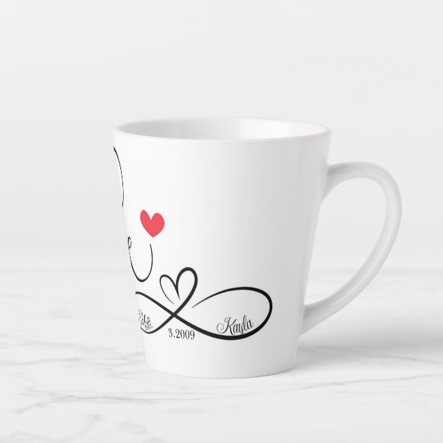 Caneca De Café Latte Amor Personalizado e Infinito Coração (Direita)
