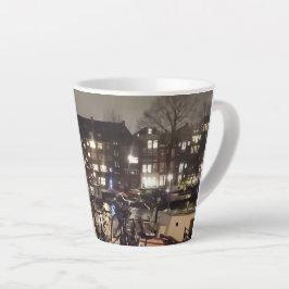 Caneca De Café Latte Amsterdã, Canal e Bicicletas Latte Mug