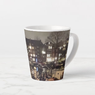 Caneca De Café Latte Amsterdã, Canal e Bicicletas Latte Mug