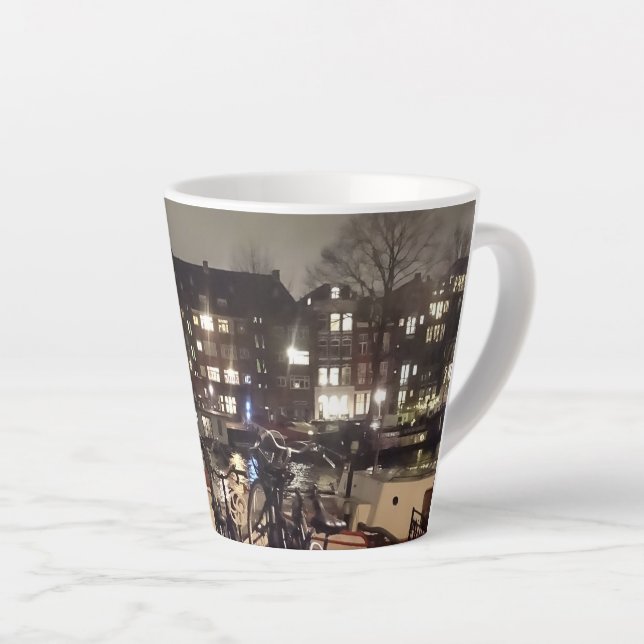 Caneca De Café Latte Amsterdã, Canal e Bicicletas Latte Mug (Ângulo direito)