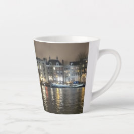 Caneca De Café Latte Amsterdã, Canal por Noite Latte Mug