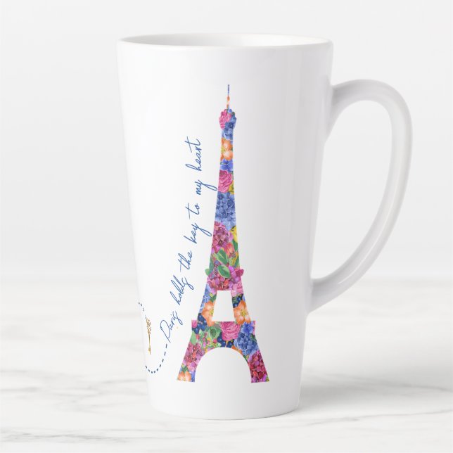 Caneca De Café Latte Anastasia Torre Floral Eiffel Paris é a chave (Direita)