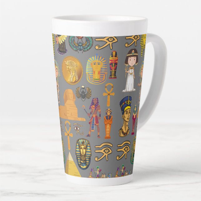 Caneca De Café Latte Ancient Egyptian Hieroglyphic -Pattern Pharaoh  (Ângulo direito)