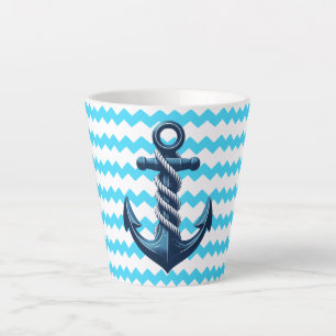 Caneca De Café Latte Âncora azul com ondas azuis