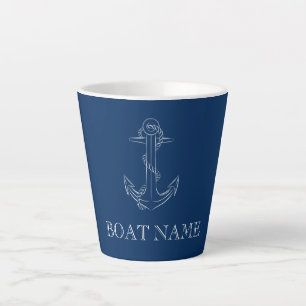 Caneca De Café Latte Âncora Azul-Marinho Espírito Náutico