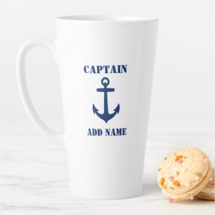 Caneca De Café Latte Âncora clássica Capitão Barco ou Nome 2 lado gr