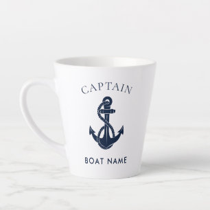 Caneca De Café Latte Âncora de Barco de Capitão Náutico Personalizado