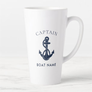 Caneca De Café Latte Âncora de Capitão Náutico Personalizado Marinha
