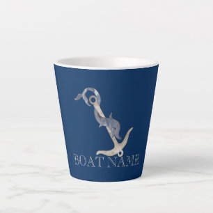 Caneca De Café Latte Âncora Espírito Náutico Golfinho Azul Marinho