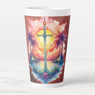 Caneca De Café Latte Âncora solar num paraíso tropical.