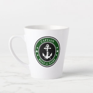 Caneca De Café Latte Ancoradouro Náutico Capitão Barco ou Nome Verde