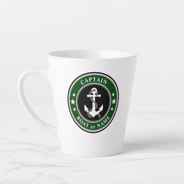 Caneca De Café Latte Ancoradouro Náutico Capitão Barco ou Nome Verde (Esquerda)