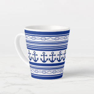 Caneca De Café Latte Âncoras Náuticas E Faixas