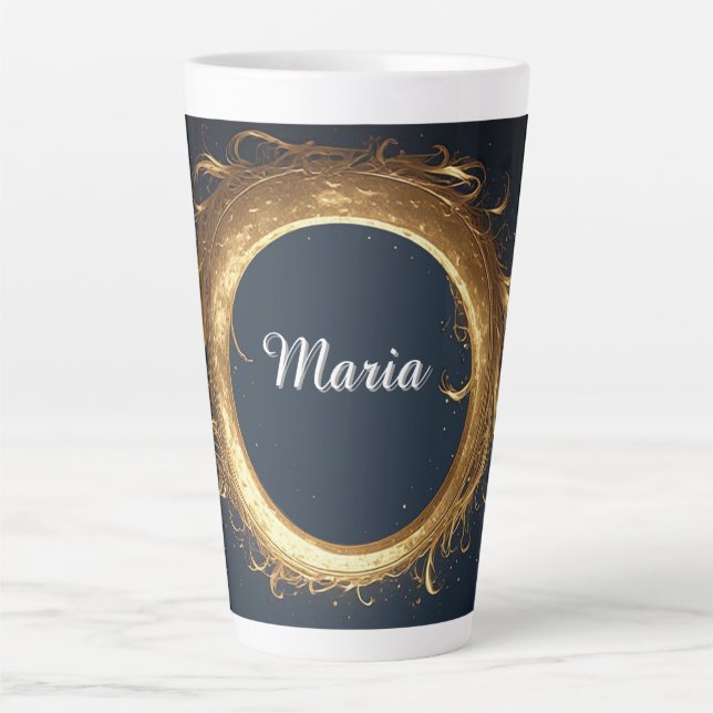 Caneca De Café Latte Anel Circular Dourado Ornamentado (Frente)