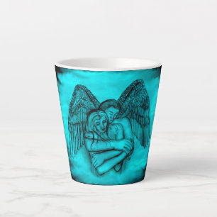 Caneca De Café Latte Angel Eros in Love, design preto e verde