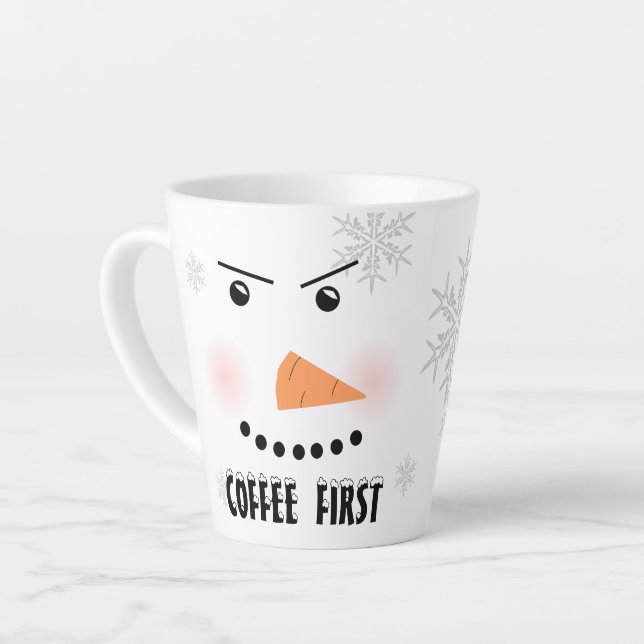 Caneca De Café Latte Angry Snowman "Café Primeiro" (Ângulo esquerdo)