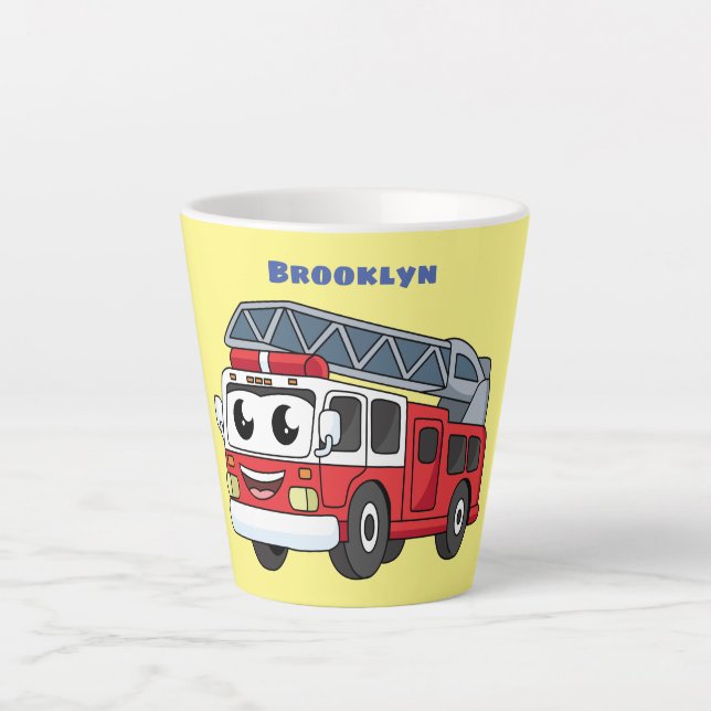 Caneca De Café Latte Animação de bombeiros felizes (Frente)