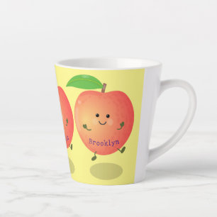 Caneca De Café Latte Animação de cor amarela de pêssego feliz