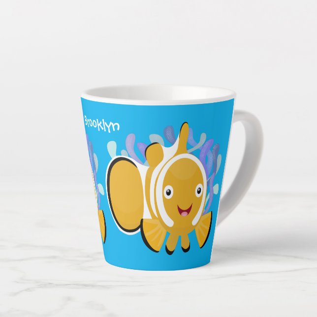 Caneca De Café Latte Animação de marisco feliz e bonito (Ângulo direito)
