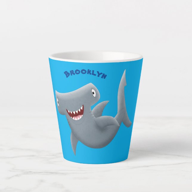 Caneca De Café Latte Animação engraçada de tubarão Hammerhead (Frente)