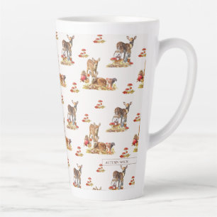 Caneca De Café Latte Animais da Floresta Encantadora Padrão de Arte de