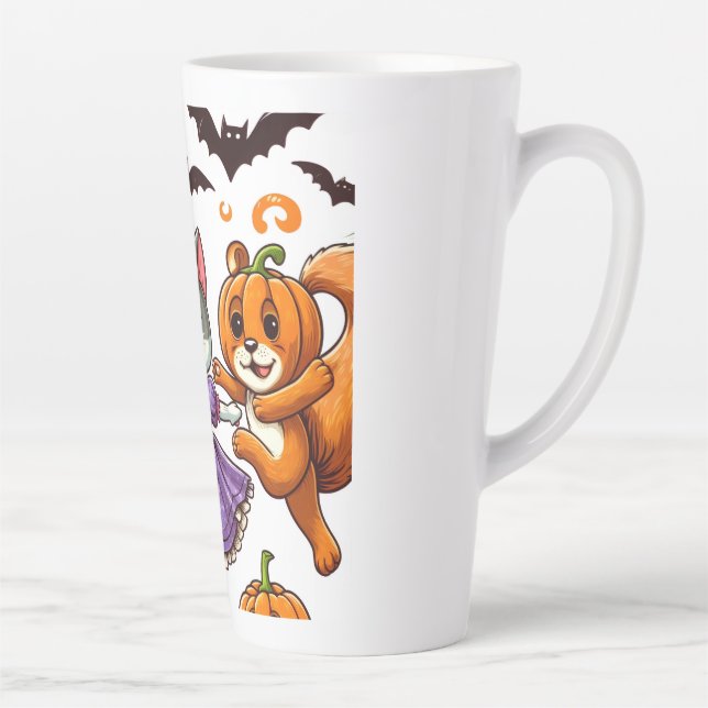 Caneca De Café Latte Animais Dançando em Figurinos de Halloween (Direita)
