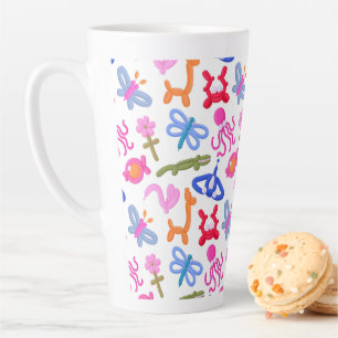 Caneca De Café Latte Animais de Balão Fofos Padrão Colorido Infantil