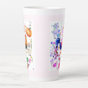 Caneca De Café Latte Animais de fazenda fofos e flores bonitas