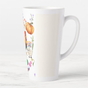 Caneca De Café Latte Animais de fazenda fofos e flores bonitas