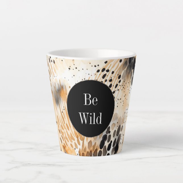 Caneca De Café Latte Animais-Leopardo-do-Creme Negro Selvagem (Frente)